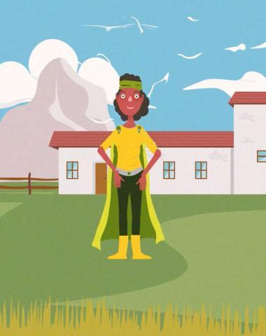 An organic farmer with superhero outfit