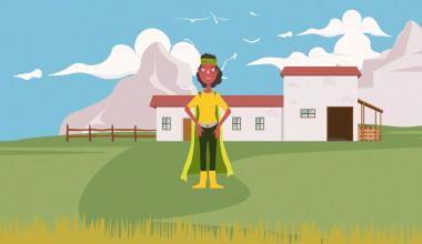 An organic farmer with superhero outfit